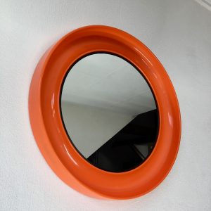 Orange 21 inch space age mirror Termotex - vintage 70's made in Denmark - pop art