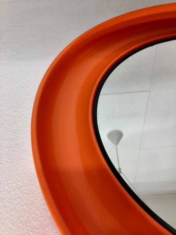 Orange 21 inch space age mirror Termotex - vintage 70's made in Denmark - pop art