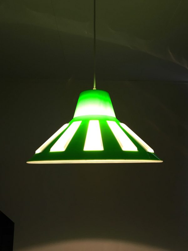 Rare Massive space age pendent lamp lime green UFO light