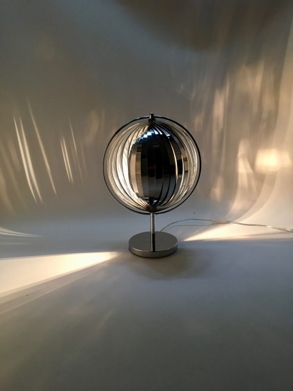 Rare moon lamp - chrome metal table light - modern 80's vintage - Kare design - Verner Panton - DOM Christian Koban