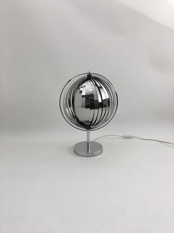 Rare moon lamp - chrome metal table light - modern 80's vintage - Kare design - Verner Panton - DOM Christian Koban