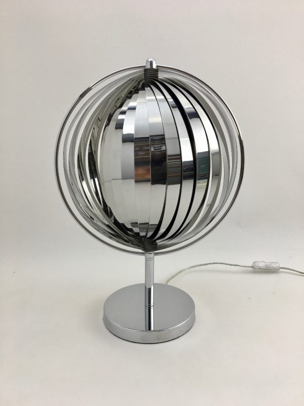 Rare moon lamp - chrome metal table light - modern 80's vintage - Kare design - Verner Panton - DOM Christian Koban