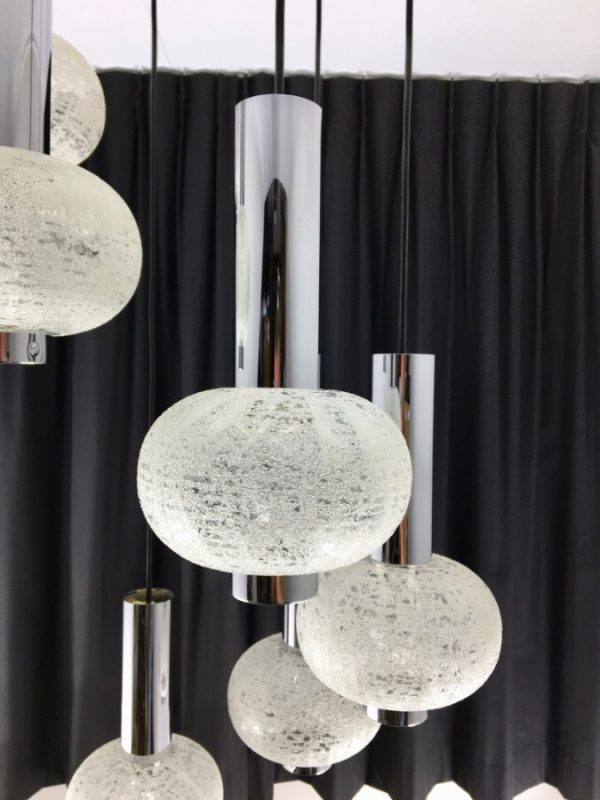 Vintage Solken-Leuchten 6 light - 70's Space age glass chrome cascade pendant lamp