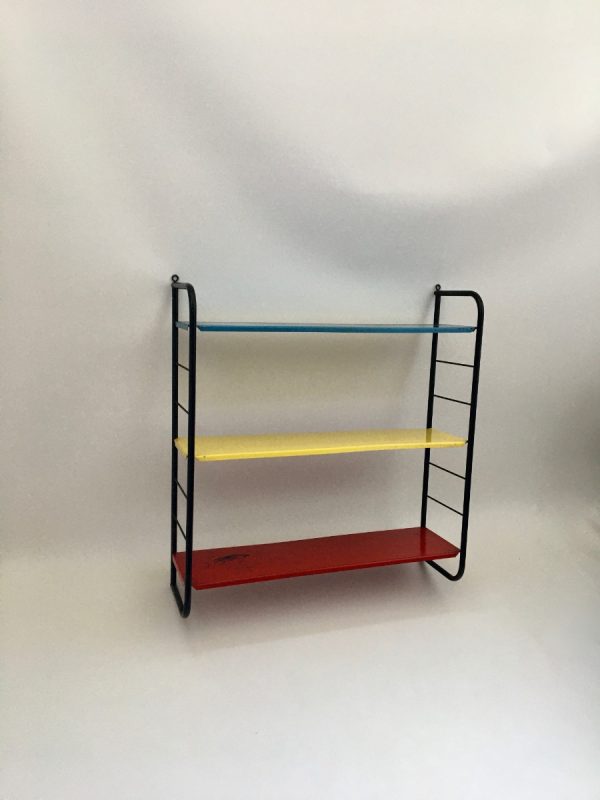 Vintage metal Shelf - Dutch iron Bookshelf - primary colors - rare wall rack