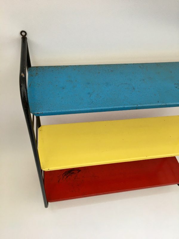 Vintage metal Shelf - Dutch iron Bookshelf - primary colors - rare wall rack