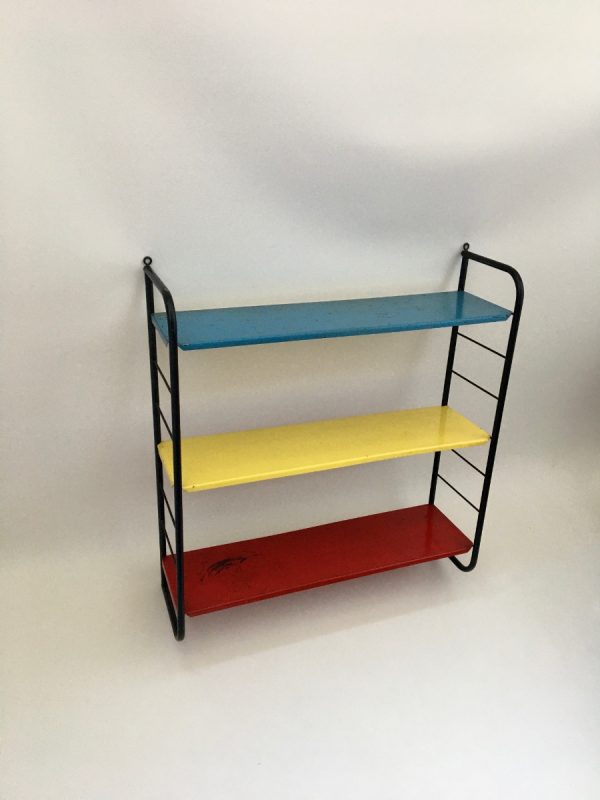 Vintage-metal-Shelf-Dutch-iron-Bookshelf-primary-colors-rare-wall-rack-echtvintage-echt-