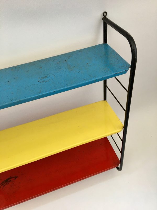 Vintage metal Shelf - Dutch iron Bookshelf - primary colors - rare wall rack