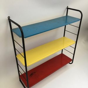 Vintage metal Shelf - Dutch iron Bookshelf - primary colors - rare wall rack