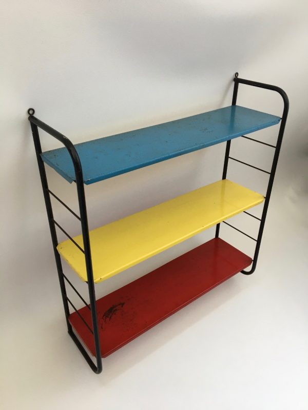 Vintage metal Shelf - Dutch iron Bookshelf - primary colors - rare wall rack