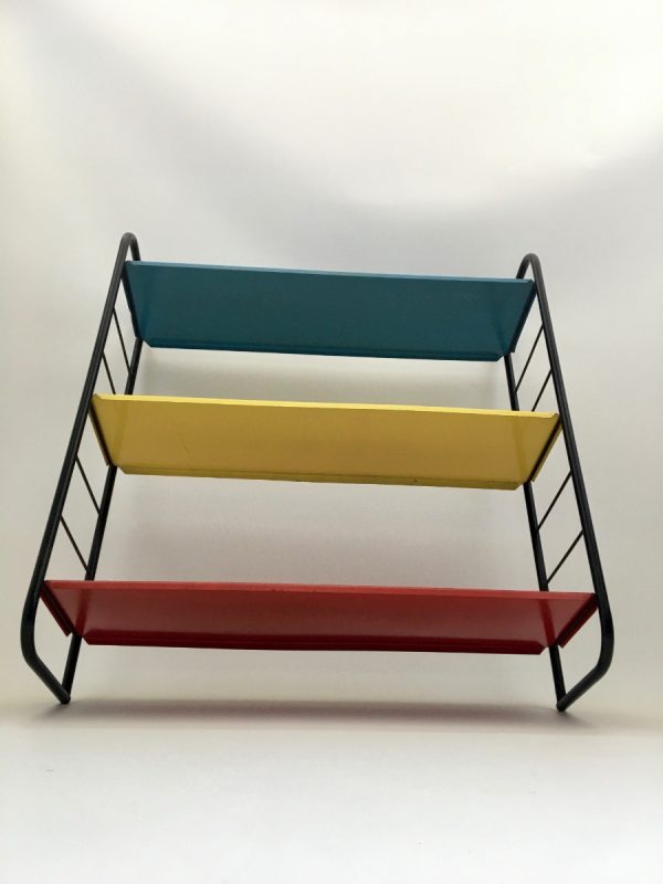 Vintage metal Shelf - Dutch iron Bookshelf - primary colors - rare wall rack