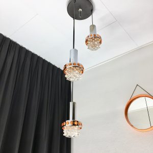 Space age chrome cascade pendant lamp - Massive Belgium 70's glass 3-light