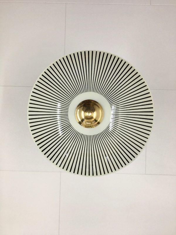 50's glass hanging lamp - vintage brass ceiling lamp - Dutch retro disk light