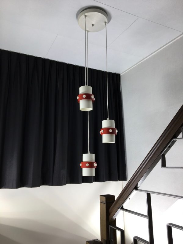 vintage space age 3 light pendant - Dijkstra Lampen 70's metal two tone lamp funky rare UFO