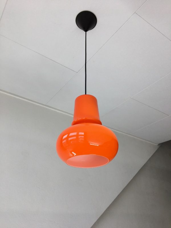 echt vintage orange glass 70s hanging lamp - pop art opaline pendent light - retro