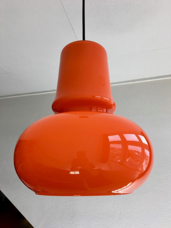 echt vintage orange glass 70s hanging lamp - pop art opaline pendent light - retro