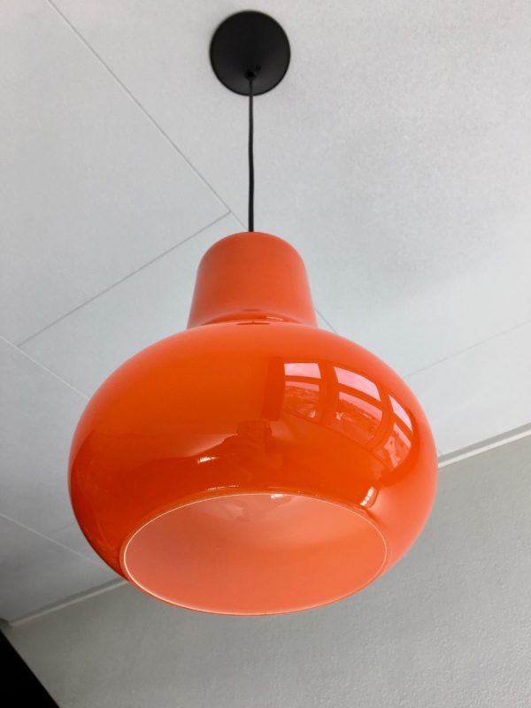 echt vintage orange glass 70s hanging lamp - pop art opaline pendent light - retro