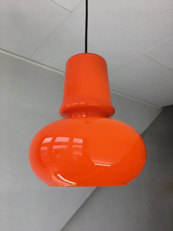 echt vintage orange glass 70s hanging lamp - pop art opaline pendent light - retro