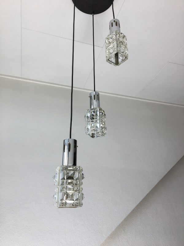 3 light pendent - rare Vintage 60's glass lamp echt