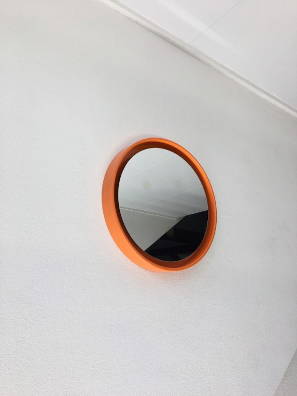 Orange Space Age 70's mirror - vintage retro round mirror