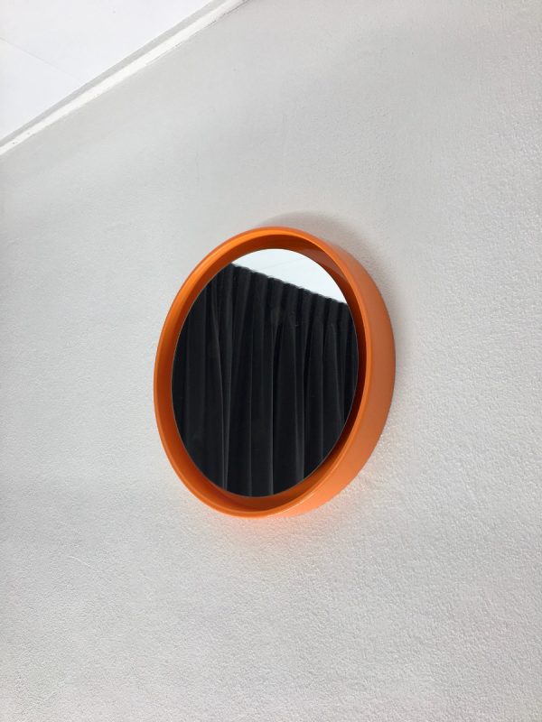 Orange Space Age 70's mirror - vintage retro round mirror