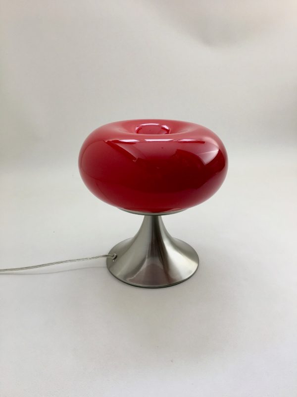 Prisma Leuchten mushroom lamp - red opaline glass metal table light - vintage