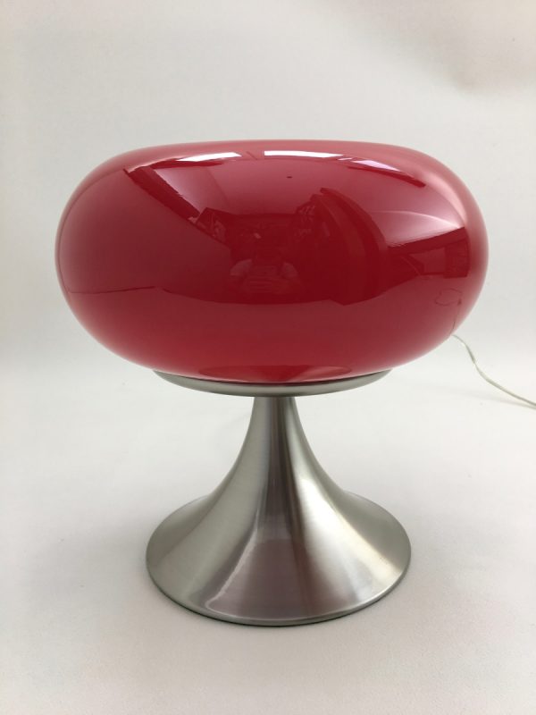 Prisma Leuchten mushroom lamp - red opaline glass metal table light - vintage