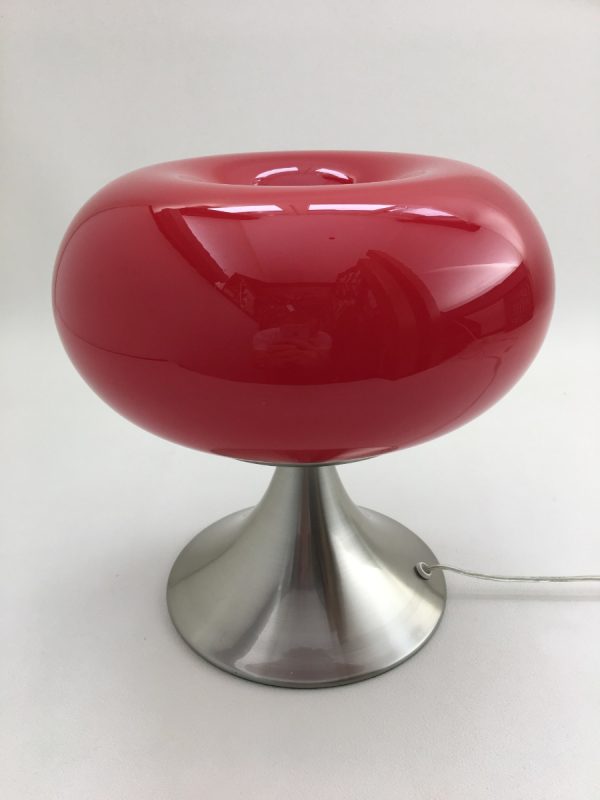 Prisma Leuchten mushroom lamp - red opaline glass metal table light - vintage