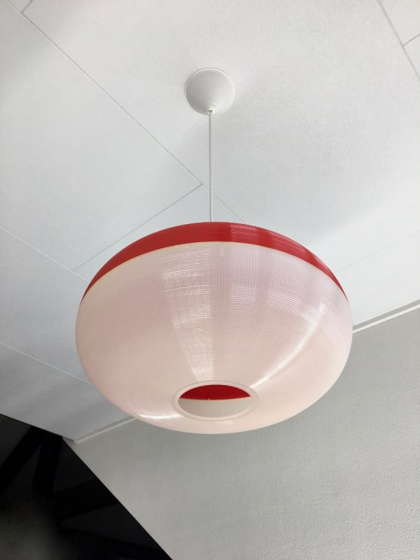 Rare vintage hanging lamp - 70's modern design pendant light - two-tone red white plastic