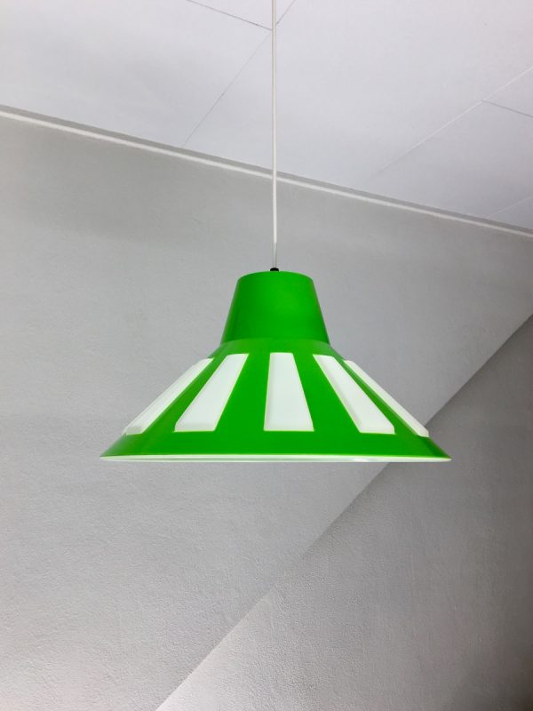 Vintage space age pendent lamp by Massive Belgium lime green UFO light hanging lamp