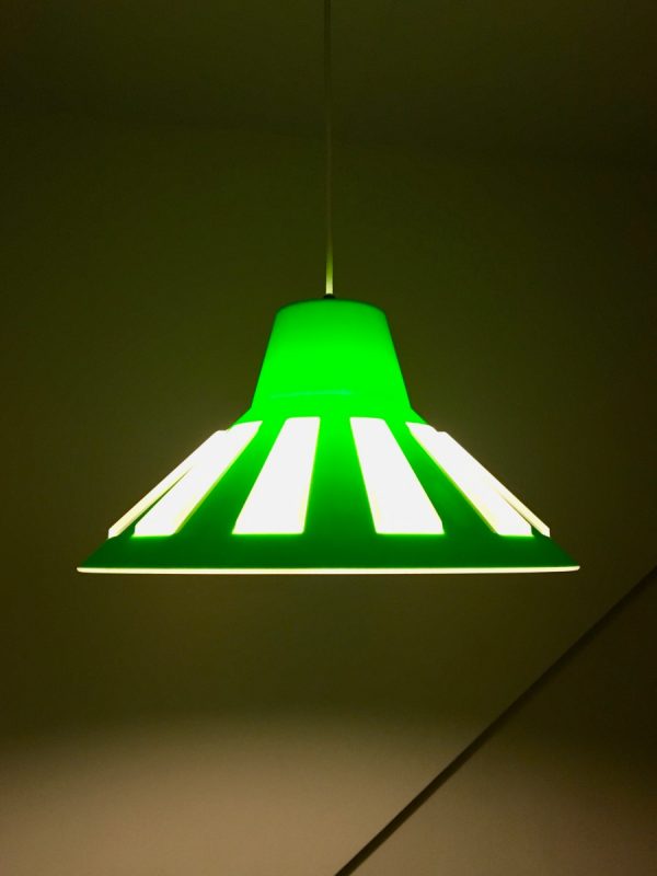 Vintage space age pendent lamp by Massive Belgium lime green UFO light hanging lamp