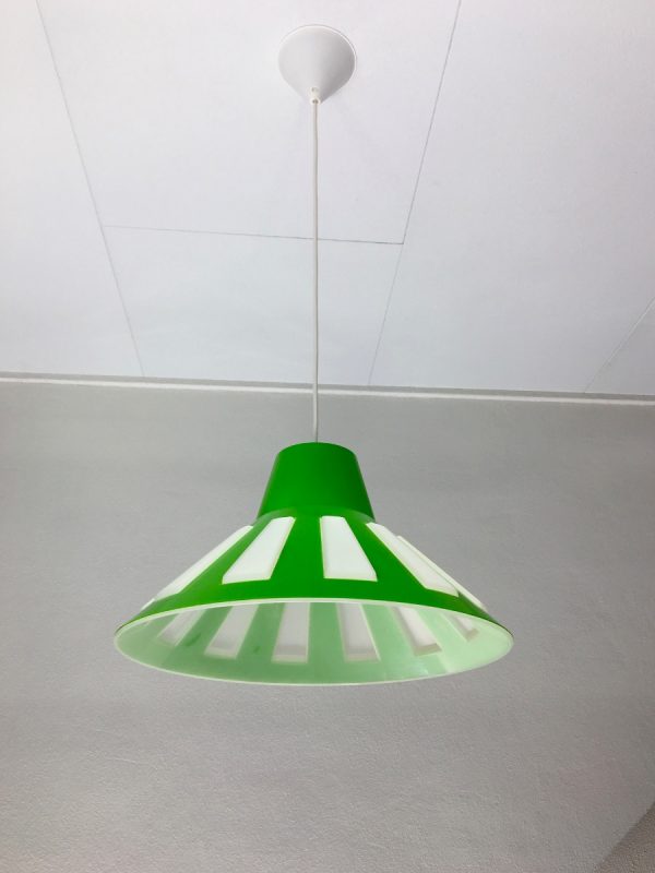 Vintage space age pendent lamp by Massive Belgium lime green UFO light hanging lamp