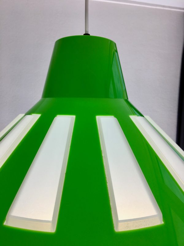 Vintage space age pendent lamp by Massive Belgium lime green UFO light hanging lamp