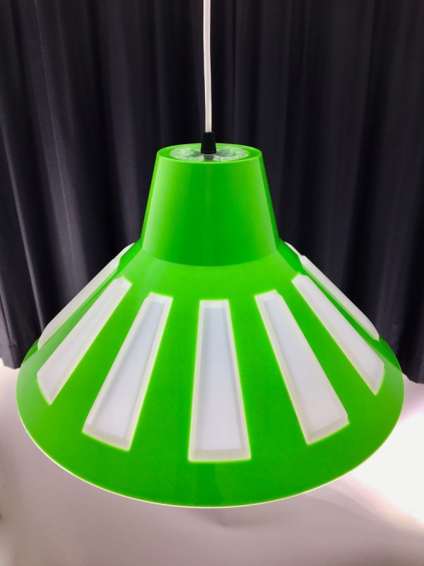 Vintage space age pendent lamp by Massive Belgium lime green UFO light hanging lamp