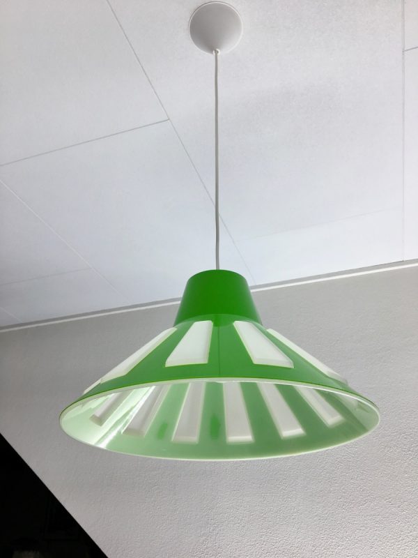 Vintage space age pendent lamp by Massive Belgium lime green UFO light hanging lamp