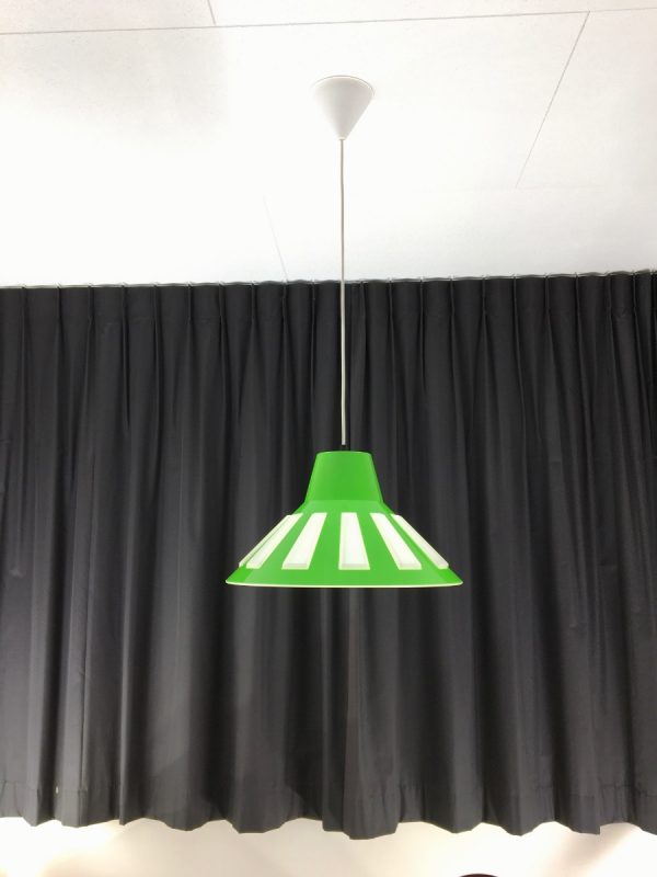 Vintage space age pendent lamp by Massive Belgium lime green UFO light hanging lamp