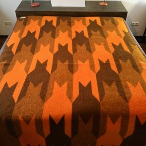 Large Real vintage dralon plaid - Retro acrylic orange and brown blanket - 70s