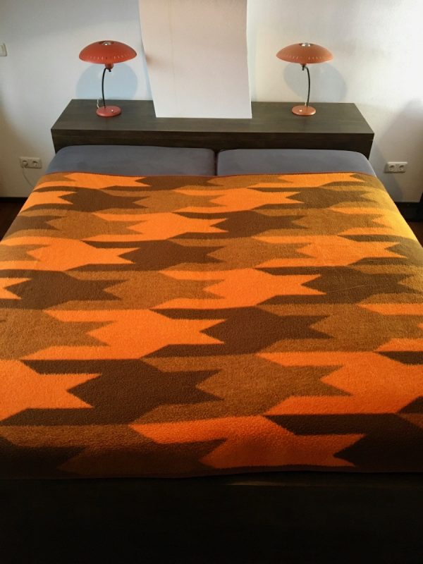 Large Real vintage dralon plaid - Retro acrylic orange and brown blanket - 70s