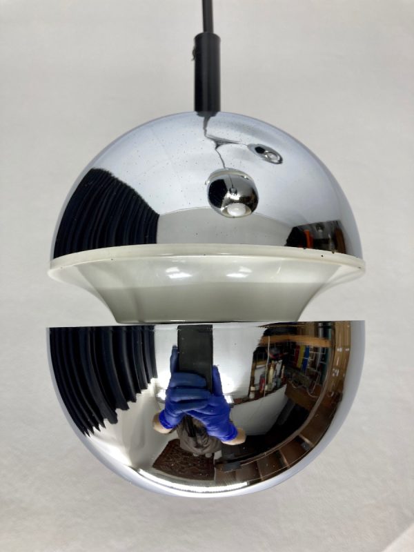 70's space age 3light - vintage chrome metal pendent lamp by Massive Belgium hanglamp