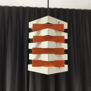ANVIA Almelo 70s design lamp - vintage hanging light - Dutch two tone orange white - Hoogervorst echtvintage