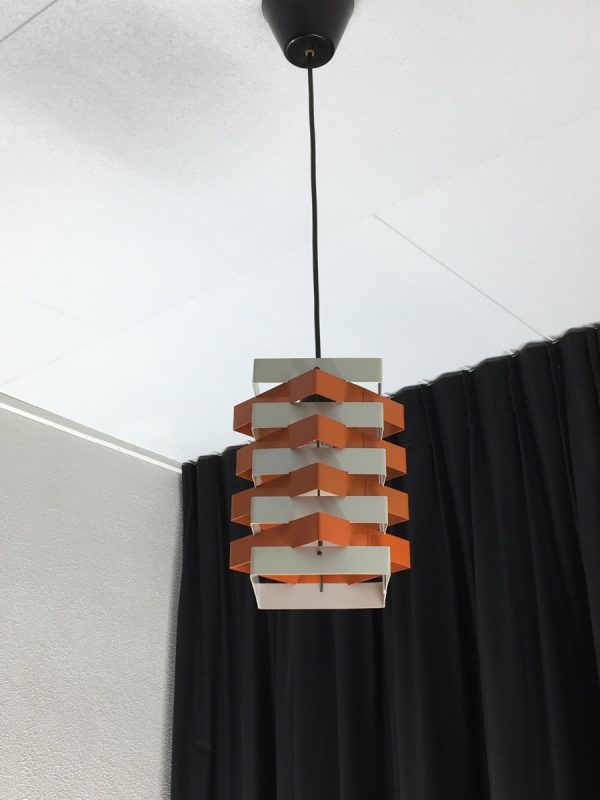 ANVIA Almelo 70s design lamp - vintage hanging light - Dutch two tone orange white - Hoogervorst echtvintage