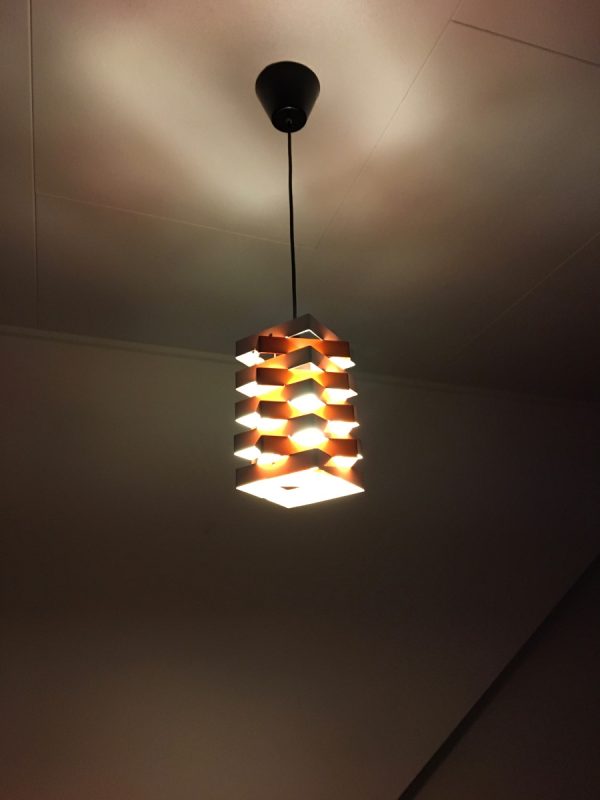 ANVIA Almelo 70s design lamp - vintage hanging light - Dutch two tone orange white - Hoogervorst