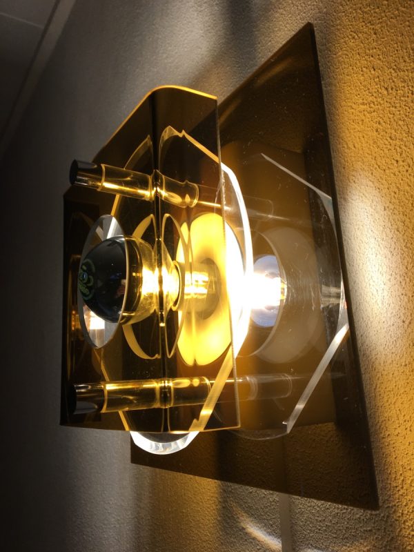 Herda space age lamp - square Plexiglass 70s wall light - perspex vintage Dutch sconce