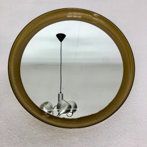 Large Vintage plexiglass round mirror - Space Age brown 70's retro mirror - Guzzini Made in Italy