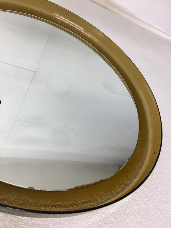 Large Vintage plexiglass round mirror - Space Age brown 70's retro mirror - Guzzini Made in Italy