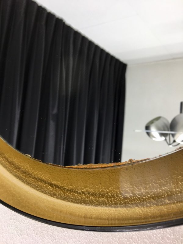 Large Vintage plexiglass round mirror - Space Age brown 70's retro mirror - Guzzini Made in Italy