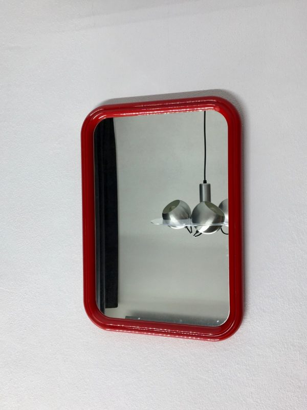 Large rare rectangle vintage Tiger mirror - Space Age red 70's - Retro plastic Mirror