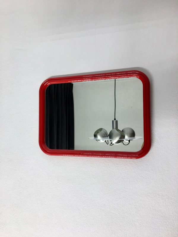 Large rare rectangle vintage Tiger mirror - Space Age red 70's - Retro plastic Mirror