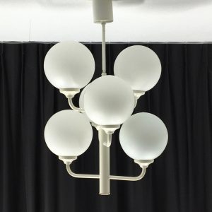 echt vintage Pako Germany 6light chandelier - vintage 70s sphere globe lamp - white metal glass hanginglamp