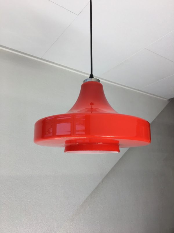 Peill & Putzler Germany pendent light - vintage red glass 70s lamp