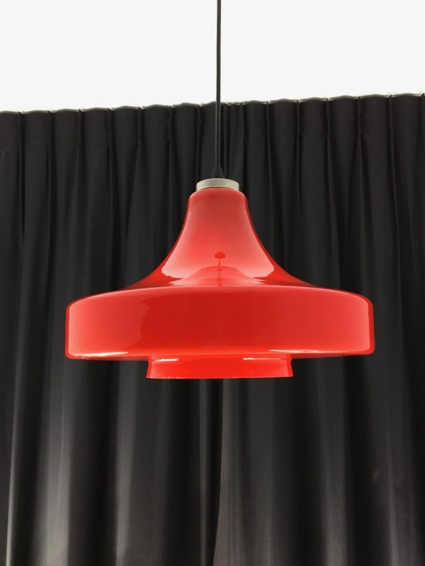 Peill & Putzler Germany pendent light - vintage red glass 70s lamp